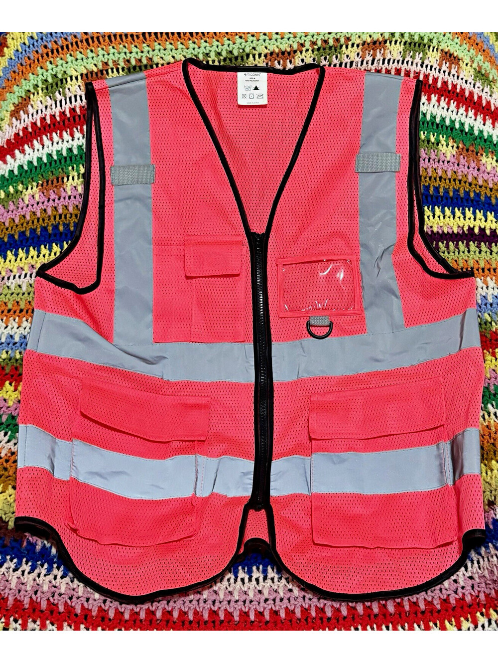 TYCON Reflective Safety Vest Pink/Gray Zipper Pockets Size S T0229